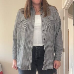 Abercrombie & Fitch Oversized Button Up Shirt In Black Houndstooth - Size Large